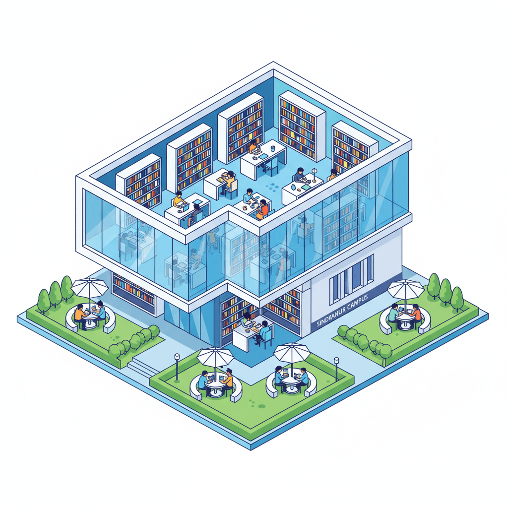 Isometric illustration of the Sindhanur campus building